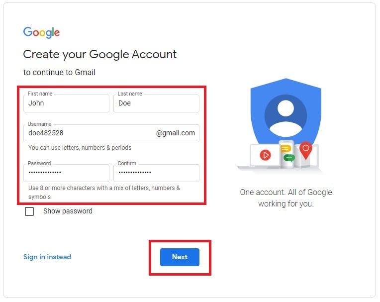 Creating a Gmail Account Step