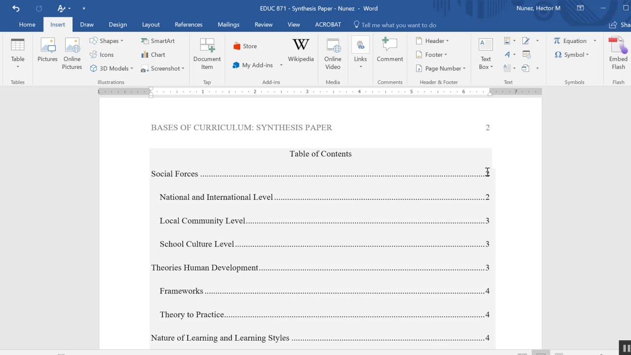 How to make a table of contents in word